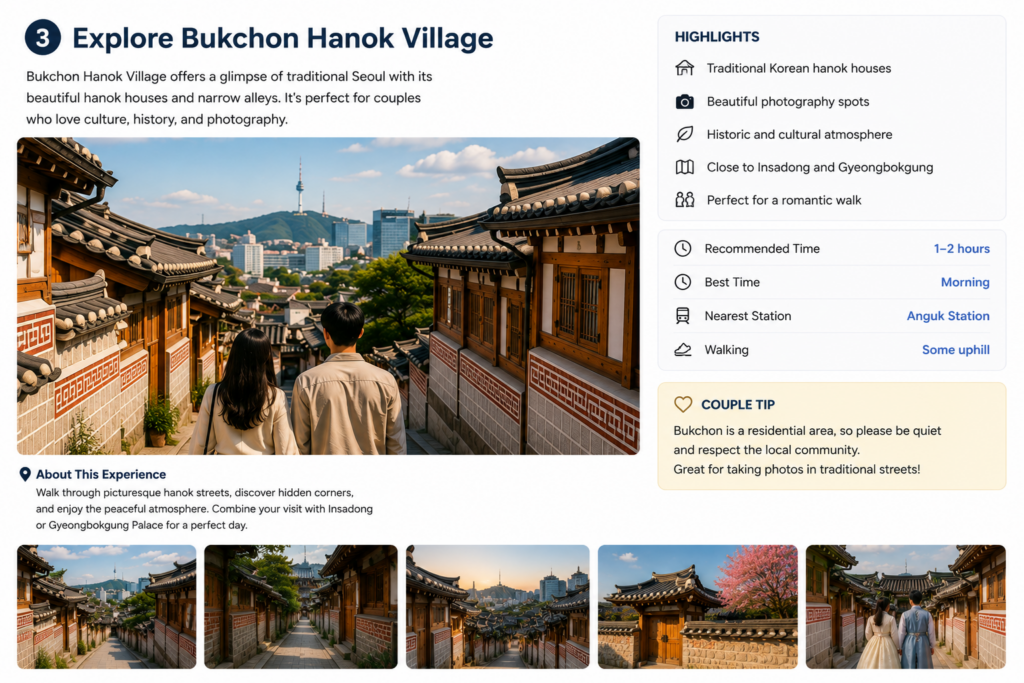 Bukchon Hanok Village with traditional houses, narrow alleys, and N Seoul Tower in the background