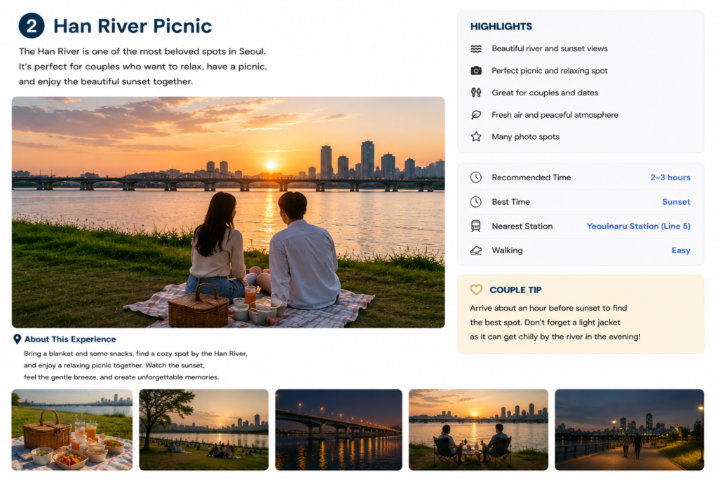 Couple enjoying a picnic by the Han River at sunset in Seoul-Things to Do in Seoul for Couples