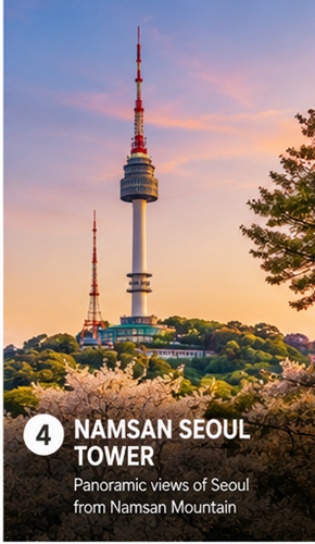 N Seoul Tower on Namsan Mountain surrounded by spring blossoms in Seoul