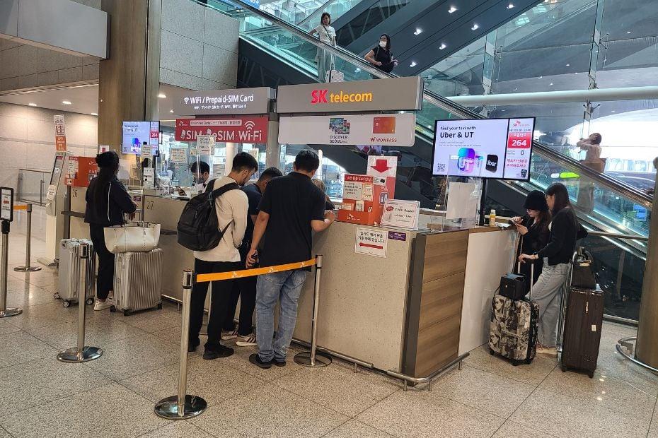 SK Telecom mobile service counter at Incheon International Airport