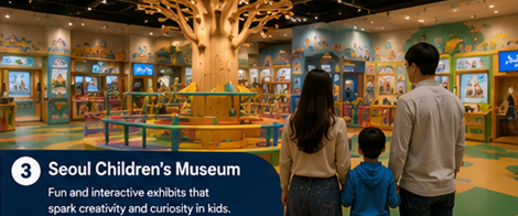 Family exploring interactive exhibits at Seoul Children's Museum in Seoul