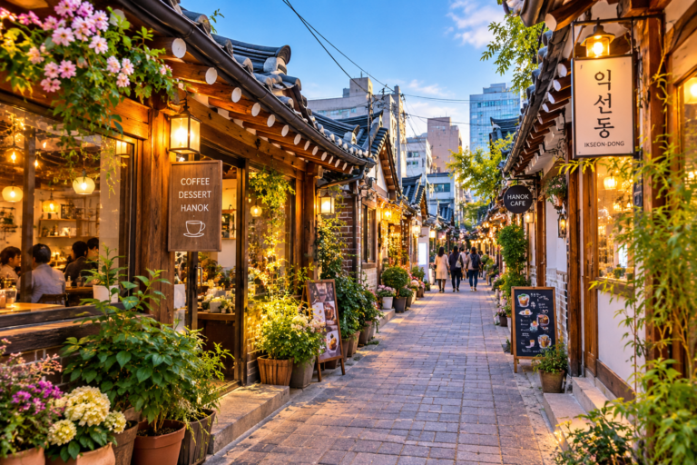 Ikseon-dong hanok alley with cafes and shops in Seoul
