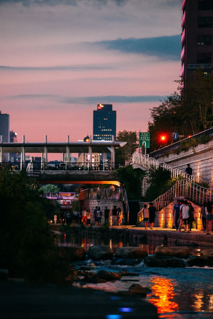 Cheonggyecheon Stream flowing through downtown Seoul, South Korea