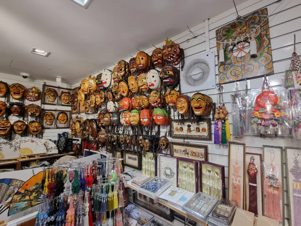 Traditional Korean Hahoe masks displayed in Insadong, Seoul